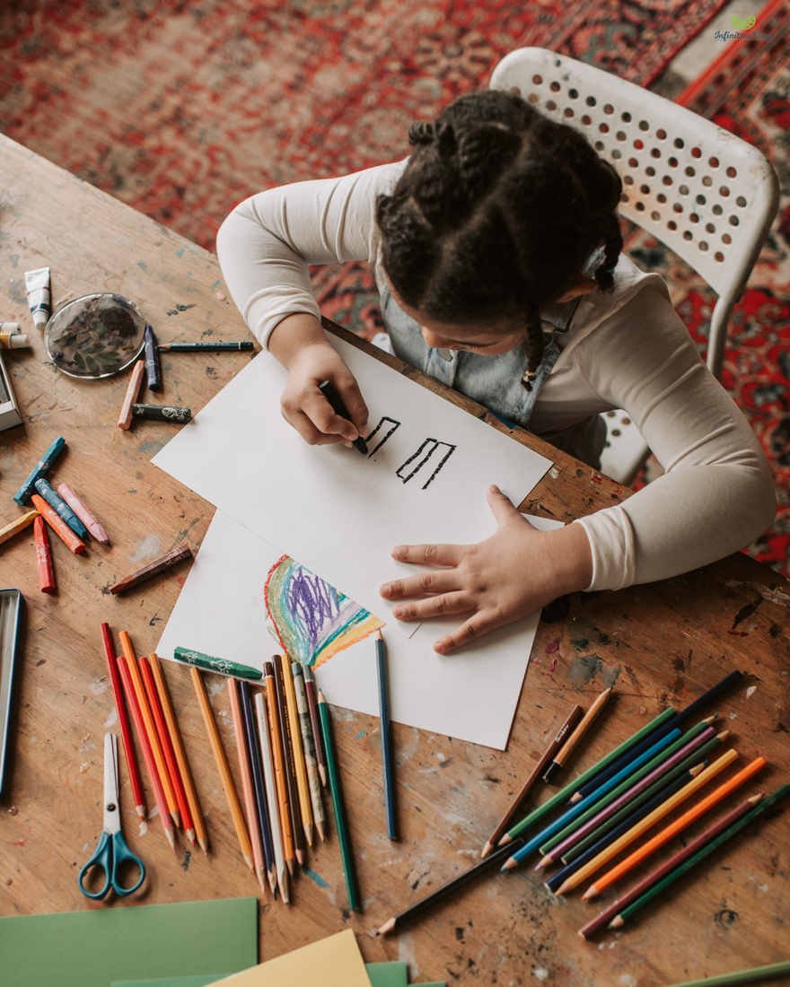 child painting on a canvas, with bright colors and a joyful expression