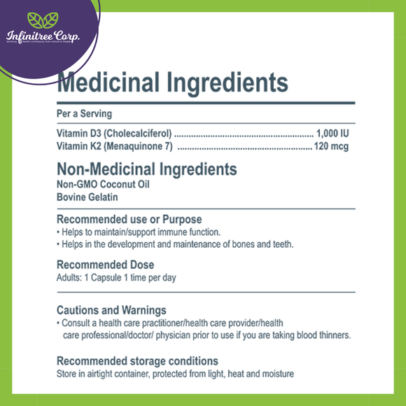 (Set of 3) Vitamin D3+K2 with Coconut Oil 120 Softgels